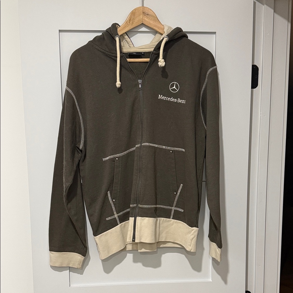 Mercedes-Benz Men's Brown and Cream Zip-Up Hoodie